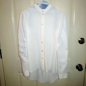 Michael Kors Blouse Cream White Crepe Hi Low Long Sleeve Full Cut Size 0 or XS